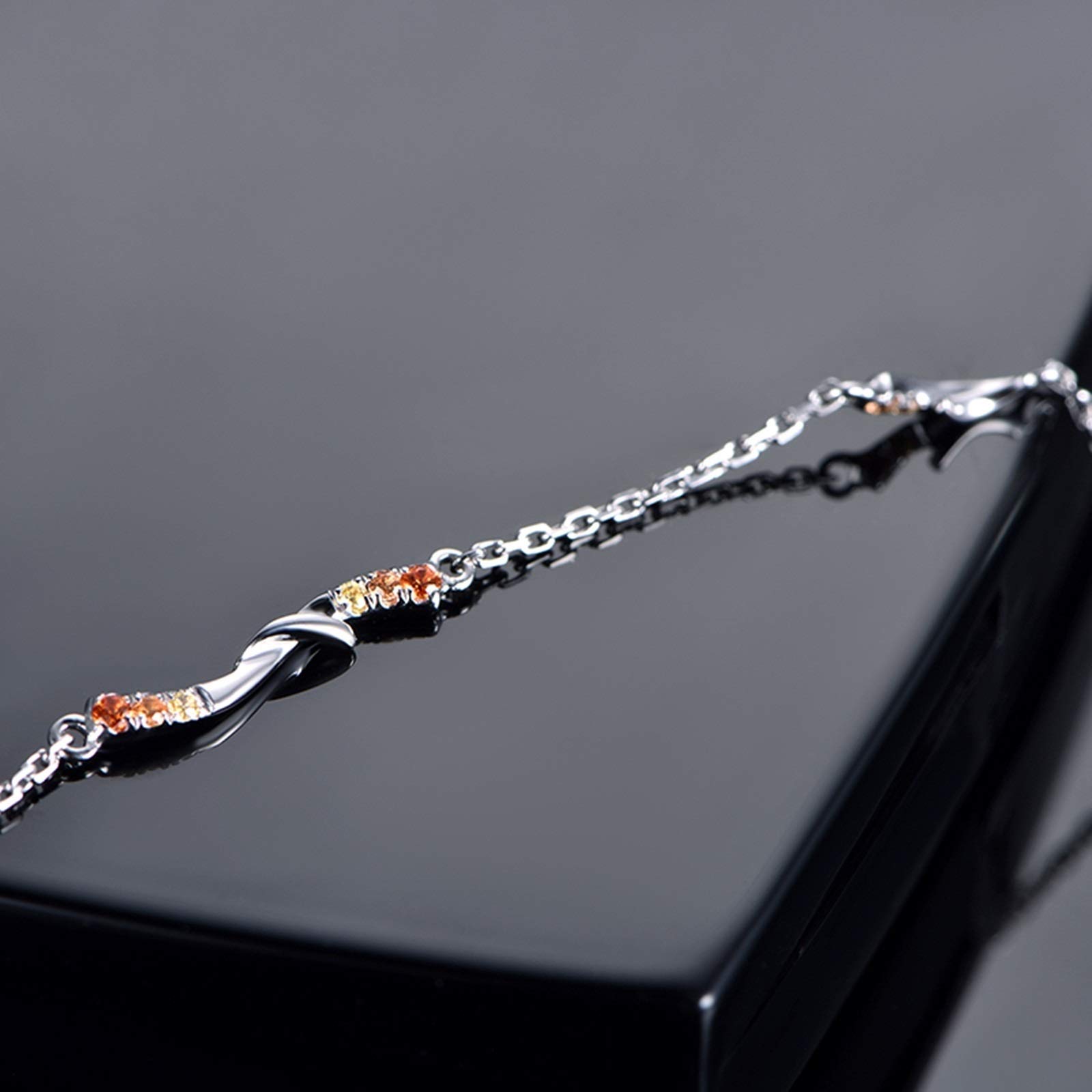 ZH1YFD Pulsera Oro Blanco 18K para Mujer, Eslabón de Barra con Cadena de Zafiro de Colores Pulsera Mujer 16-19CM