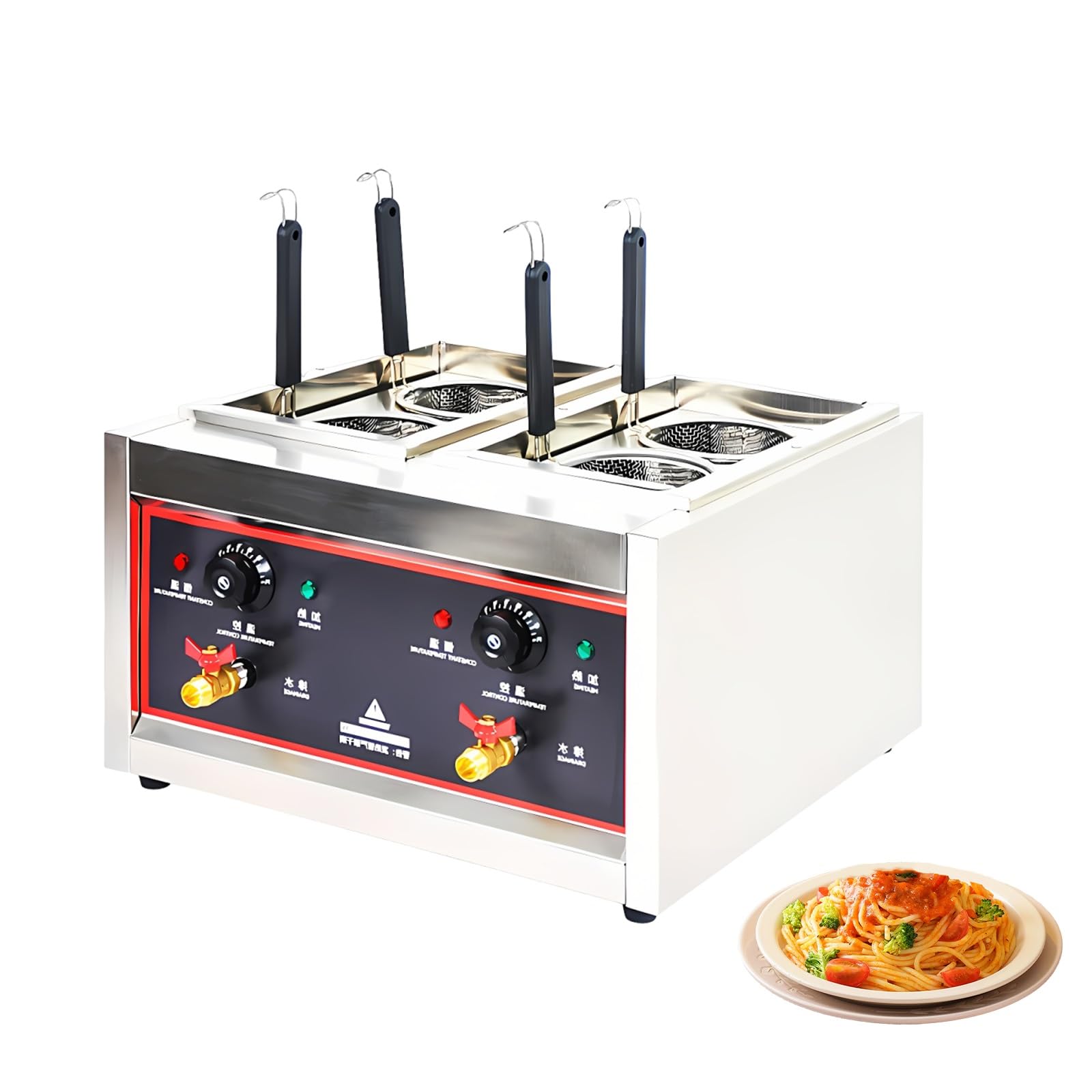 YXZQLOZ Basket Electric Pasta Maker, Commercial Noodle Cooker with Independent Drainage, High Power Heating Element,Professional Kitchen Boiler for Pasta and Vegetables
