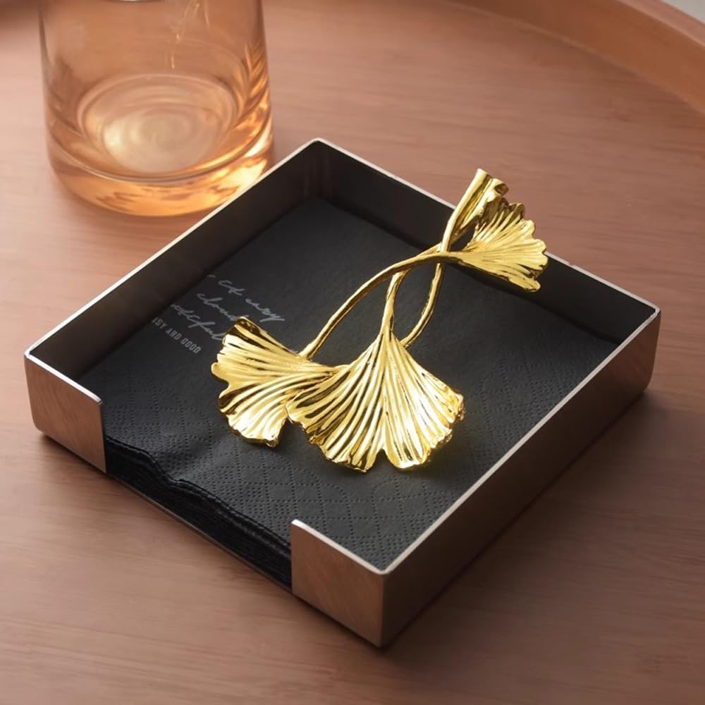 Portatovaglioli per tavolo, in acciaio inox, per tovaglioli di carta, portatovaglioli da cocktail, adatto per cucina, ristorante, bar, ufficio, feste, decorazione per la casa (ginkgo argento)