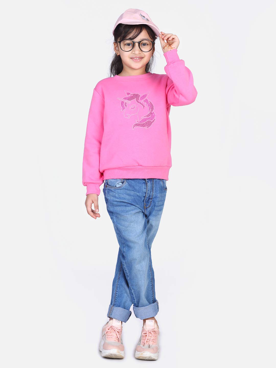 StyleStone Girls Pink Crystal Unicorn Embellished Winter Sweatshirt (9311PinkUniSwetSh4-5Y) 1