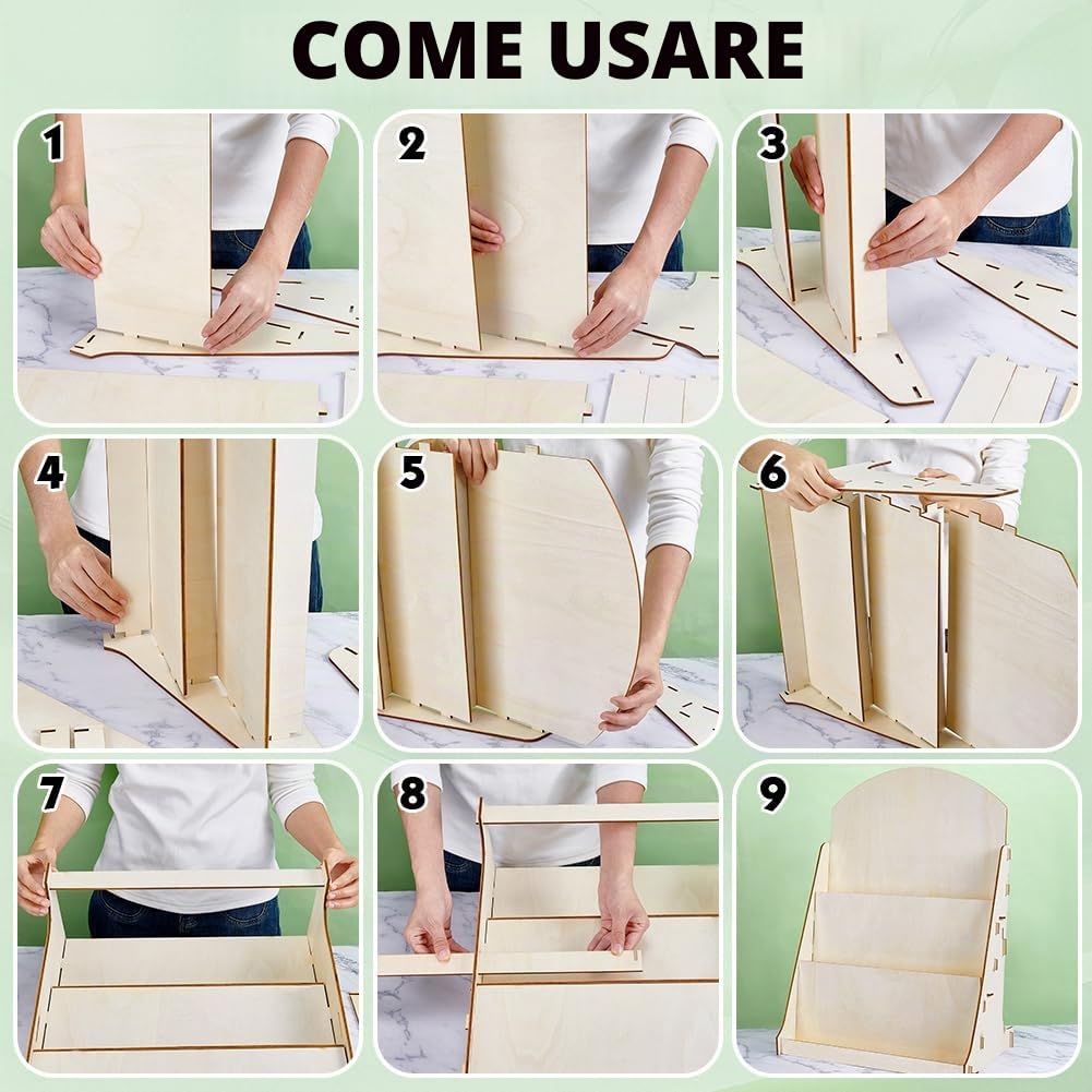 PH PandaHall Espositore per Biglietti D'Auguri Espositore per Cartoline in Legno, 3 Livelli Espositori per Adesivi Venditori Organizzatore di Cartoline Espositori per Brochure Multiuso, 40x24x57cm