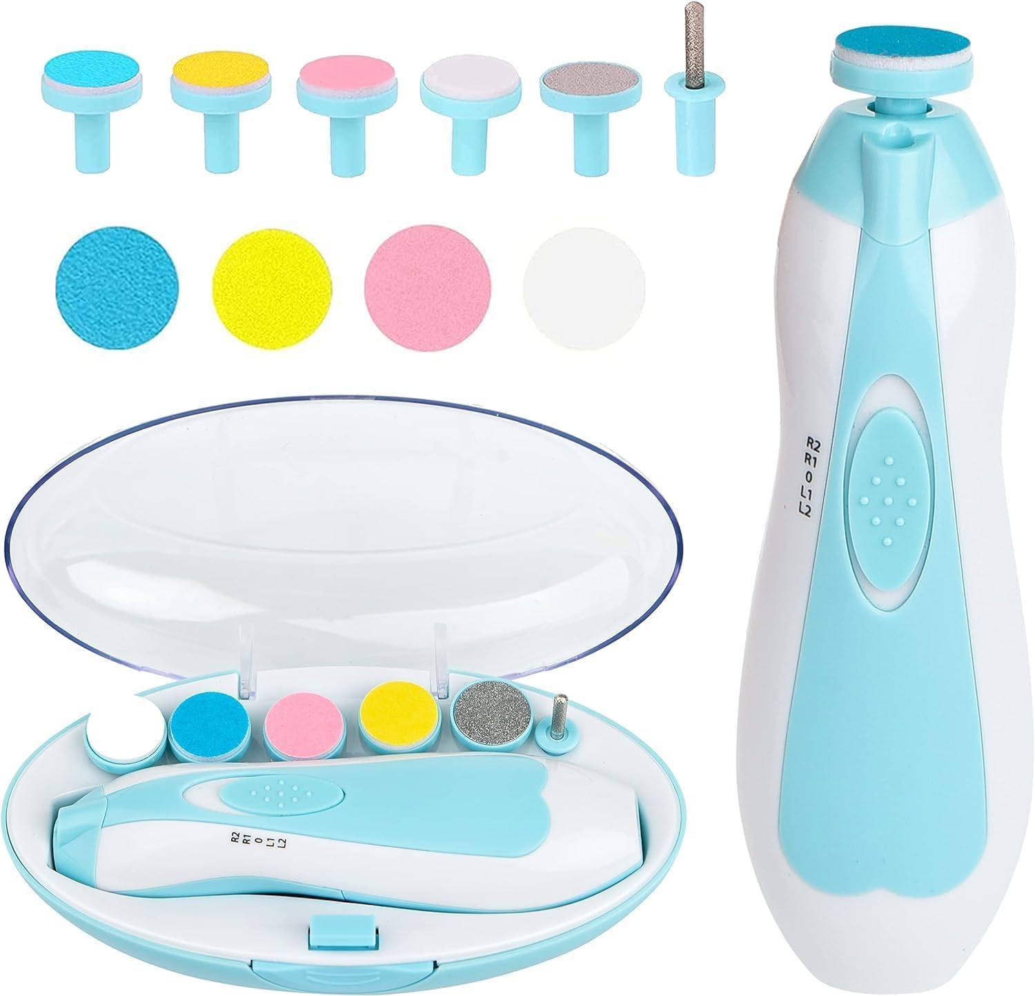 KAVRUL Baby Nail Trimmer Nail polishing, Safe Baby Nail File,Baby Nail Clippers with Light &6 Grinding Pads Shaper Tools for Newborn Toddler or Adults, Kids Nail Care, Polish,Trim (Multicolor)-image-2