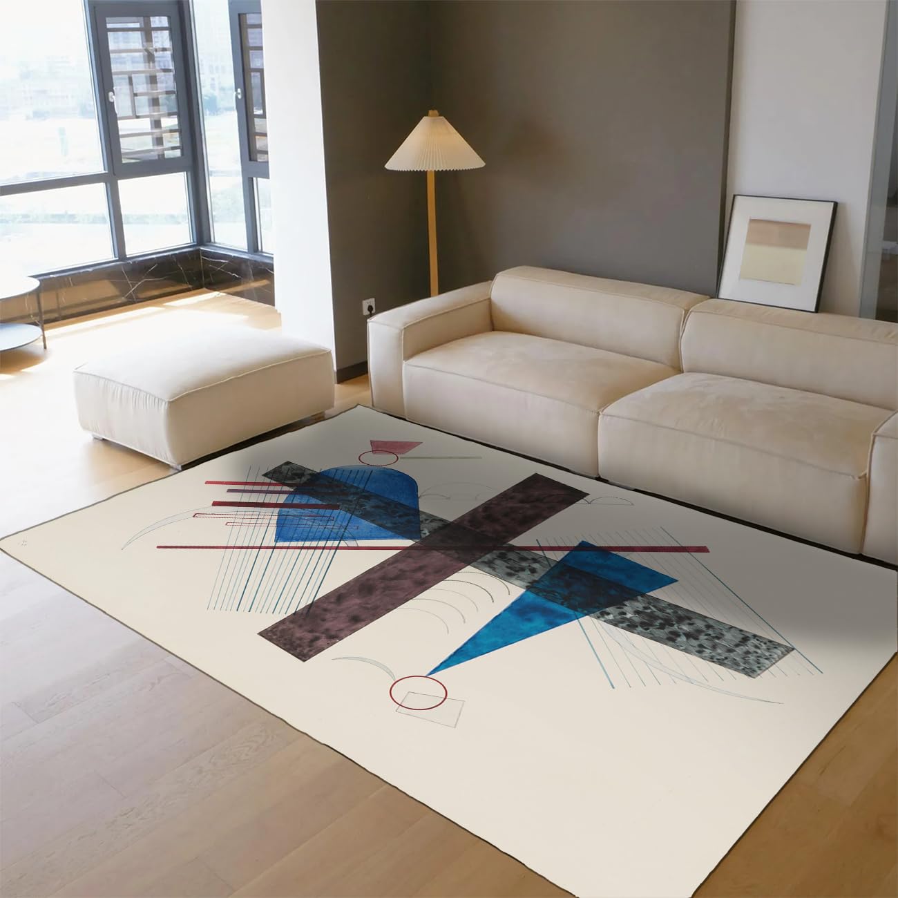 Tapis moderne lavable 140x200cm moquette blanche à motifs géométriques