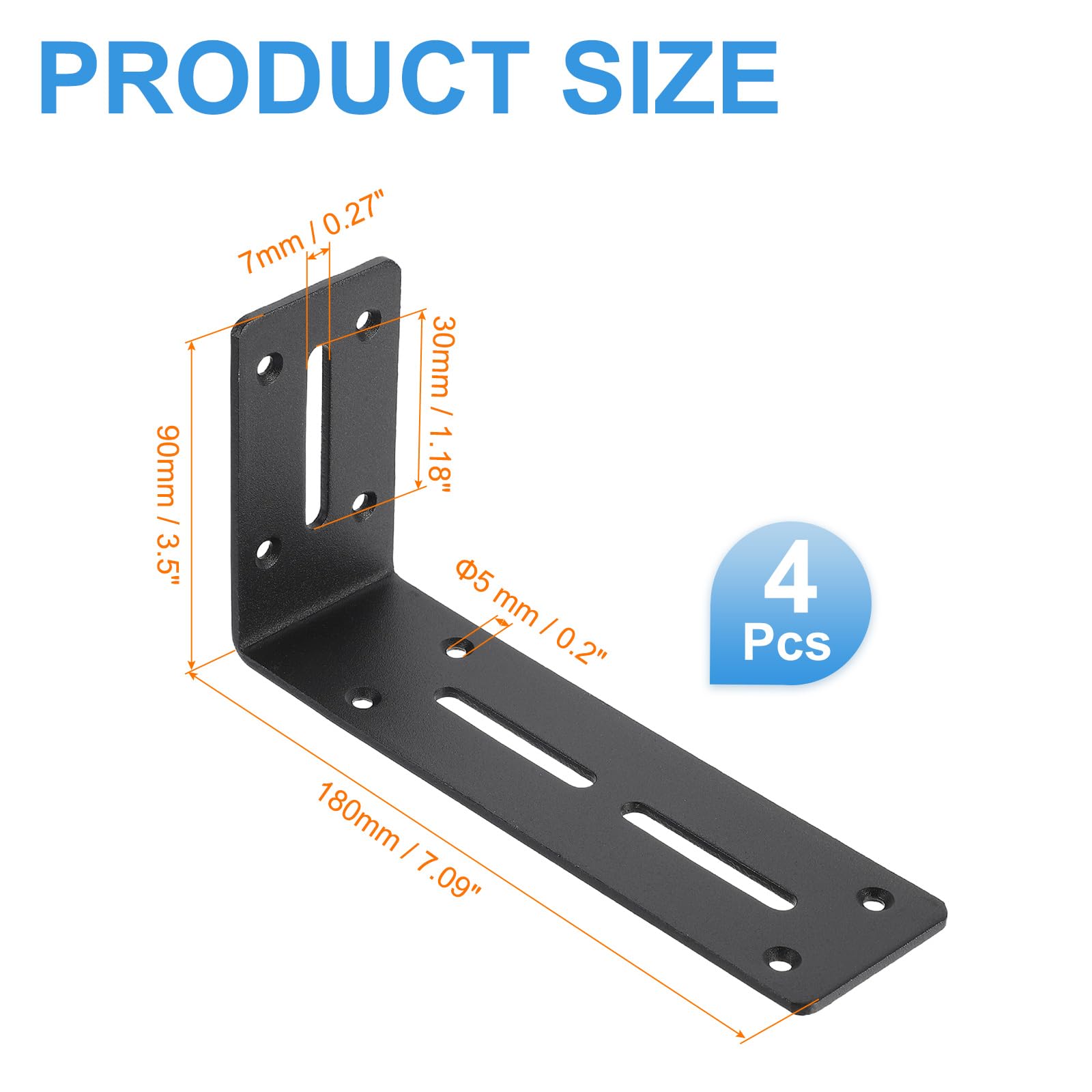 PATIKIL 4 Pezzi Staffe A L Per Legno 180mm x 90mm Staffe Angolari A Forma Di L 90 Gradi Rinforzi D'Angolo Acciaio Laminato A Freddo Supporti Angolo Retto Con Viti Per Scaffalature In.