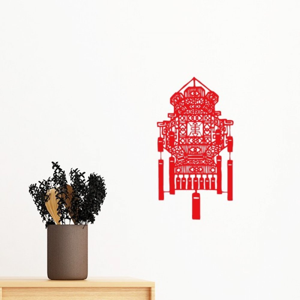Sticker mural lanterne chinoise rouge 60cm vinyle adhesif amovible pour papier peint chambre