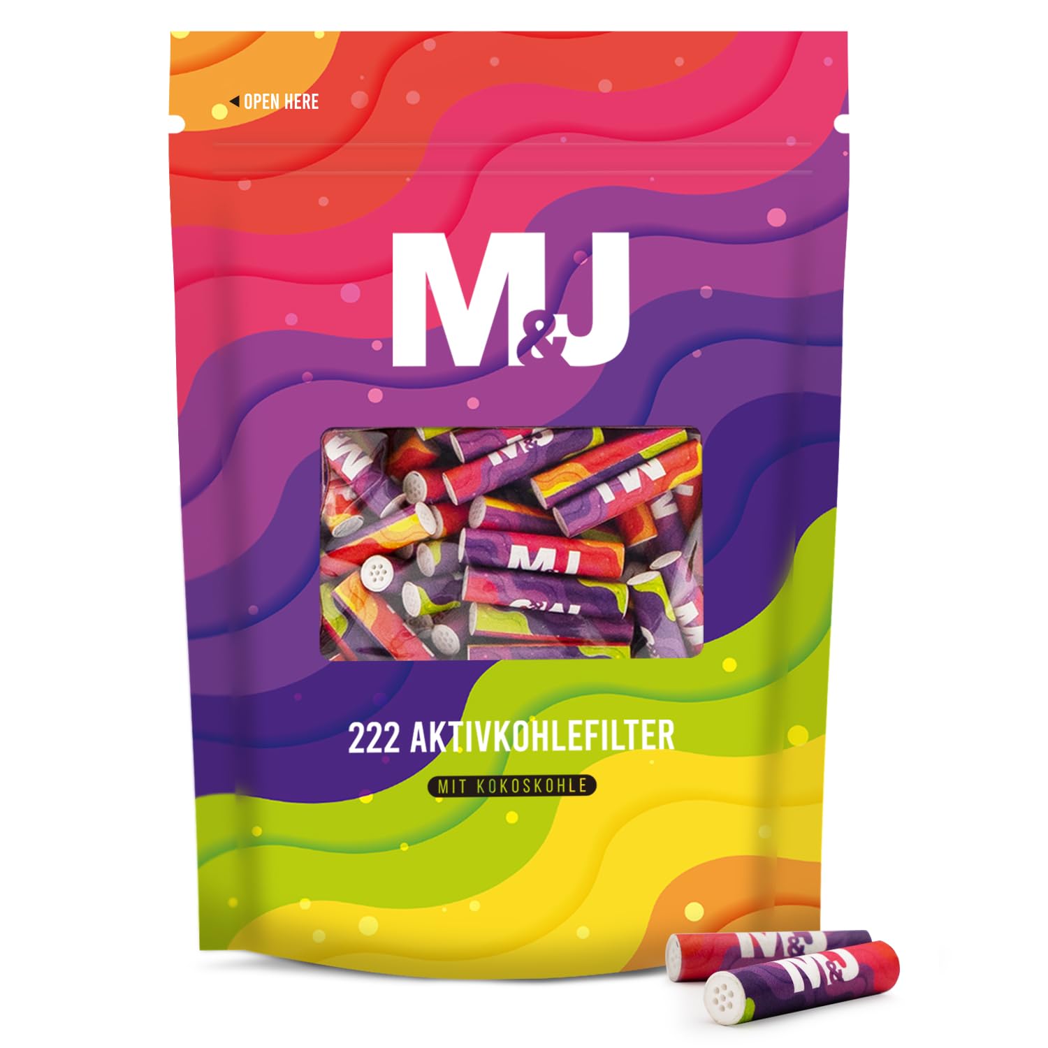 Mari & Juan 222 Aktivkohlefilter 6mm SLIM Size I Aktivkohlefilter dünne Filter mit Aktivkohle mit Kokosnuss Tip, 222 Stück, bunt I Schadstoffärmeres Raucherlebnis