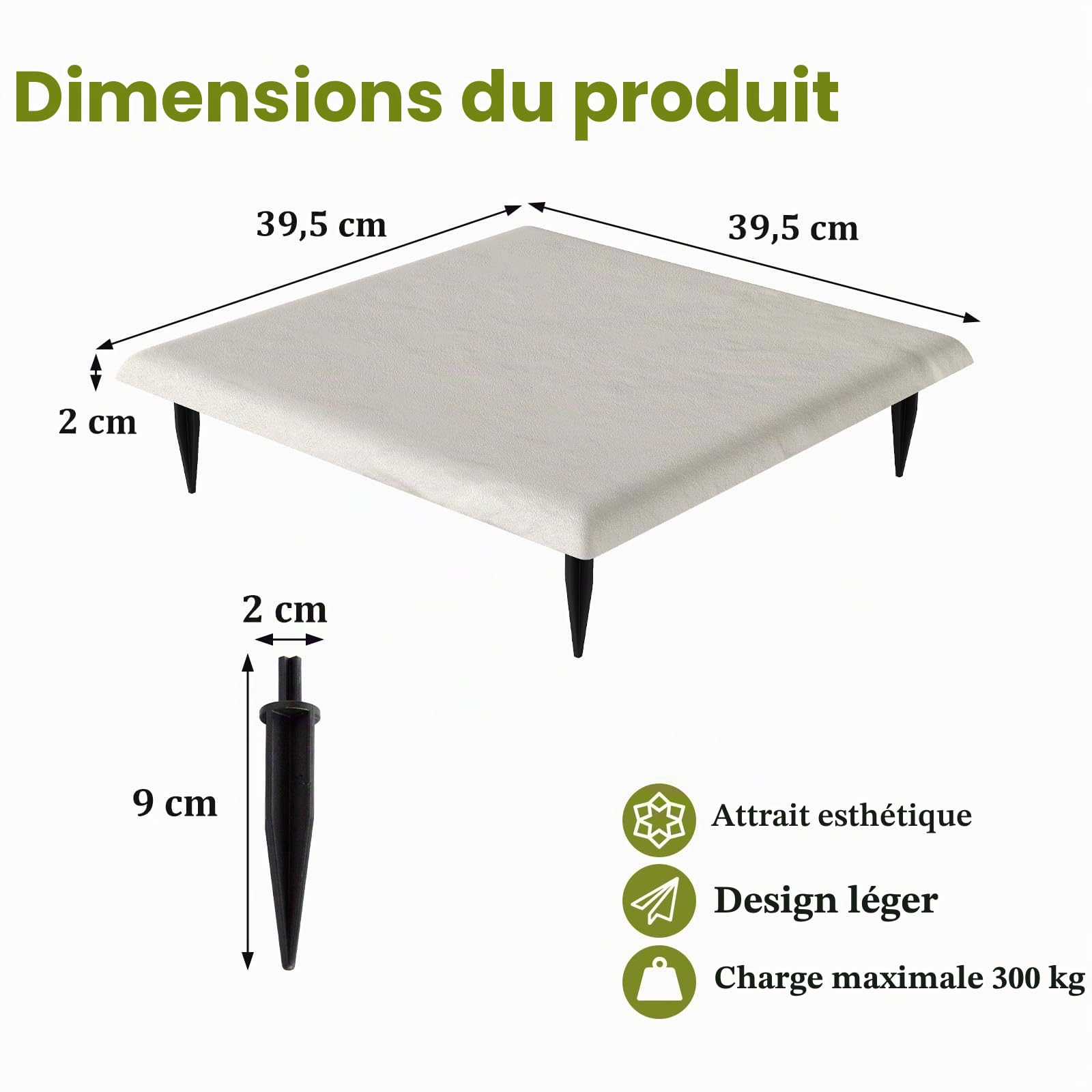 LIFEZEAL Dalles de Jardin 39,5x39,5 cm, Lot de 8 Dalles avec Piquets de Fixation au Sol, Pierres Décoratives pour Allée de Jardin, Chemin Extérieur, Revêtement de Sol (Beige)