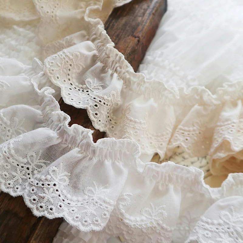 Tessuto di pizzo con fiori ricamati di lusso largo 7 cm con decalcomania bambola marionetta fai da te cucito abbigliamento colletto volant accessorio da sposa-beige 7 cm_a-10 iarde