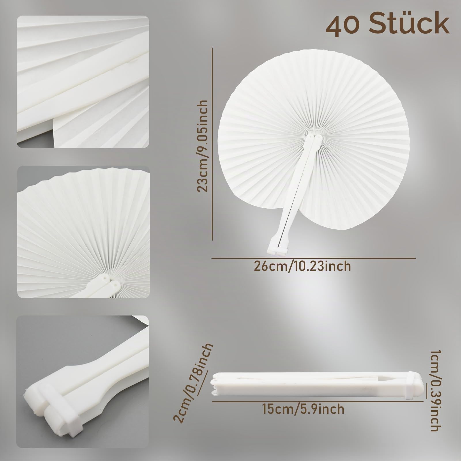 40pcs Runde Handfächer hochzeit, hochzeit fächer, fächer hochzeit gäste, Hochzeit Gefälligkeiten, Papier Fans, Hochzeit Fans für Gäste, Hochzeitsdeko, Hen Party Tasche Füller weiß