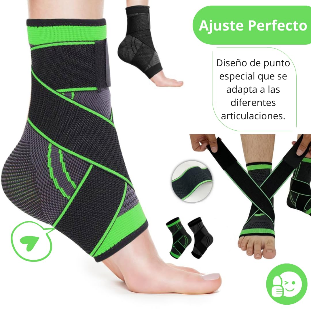 Tobilleras Deportivas De Compresión, Pack De 2 Verde Y Negra, Tobillera Estabilizadora Ajustable,Tobillera Para Futbol Y Tendón de Aquiles, Ankle Brace Deportivo (Medium)