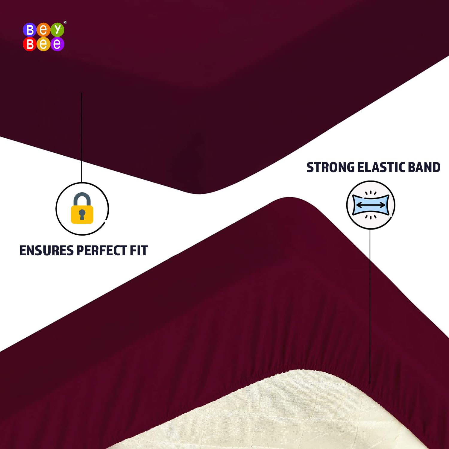 BeyBee 100% Waterproof Interlock Mattress Protector | Breathable, Hypoallergenic, Washable & 2X Absorbency | Soft & Slim Easy Elastic Fitted Bed Protector (Size-75 * 48, Maroon) - Image 3 thumbnail