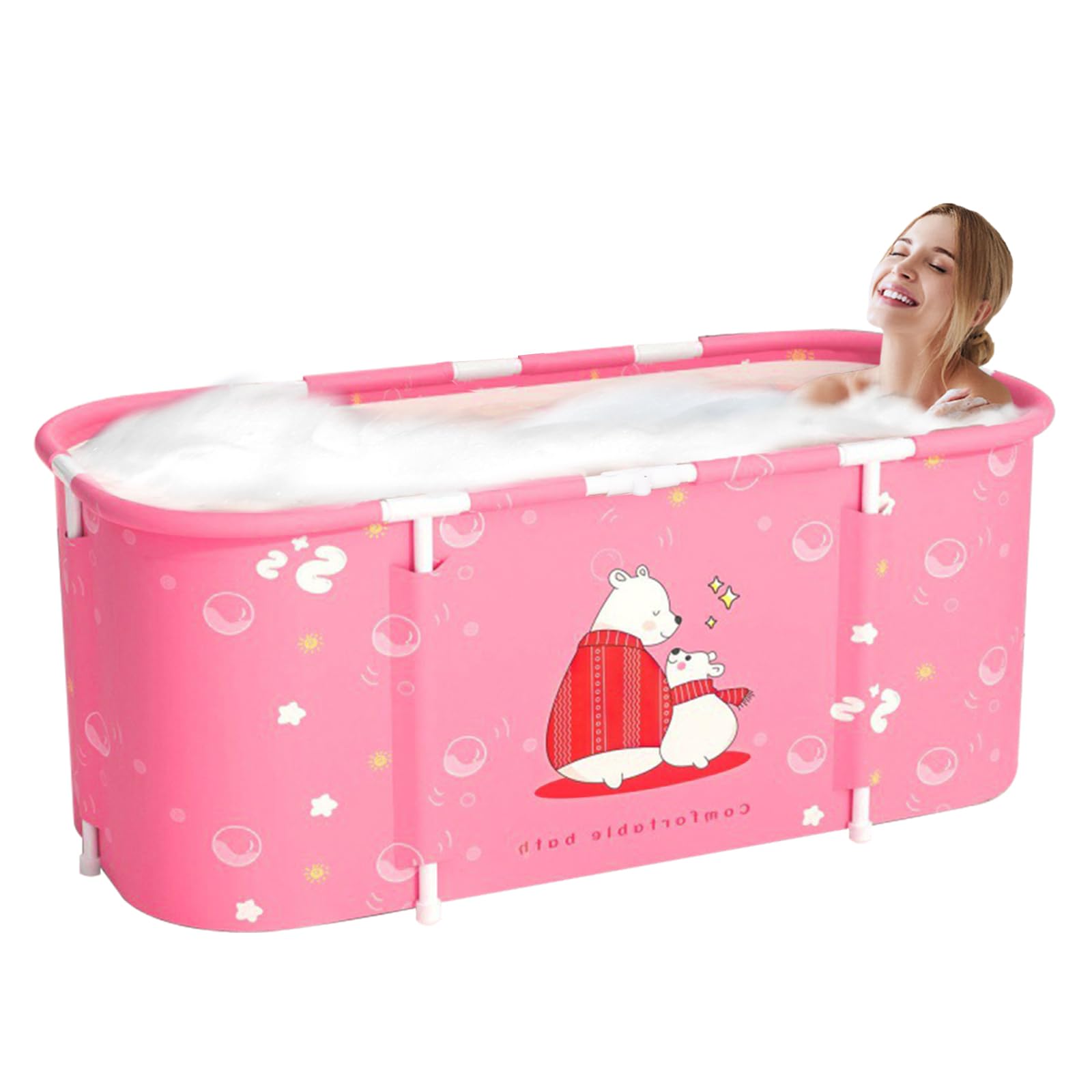 Baignoire pliable pour adultes, 115 x 60 cm, installation facile, bac pliable écologique, idéal pour la détente domestique et spa, baignoire adulte (rose)