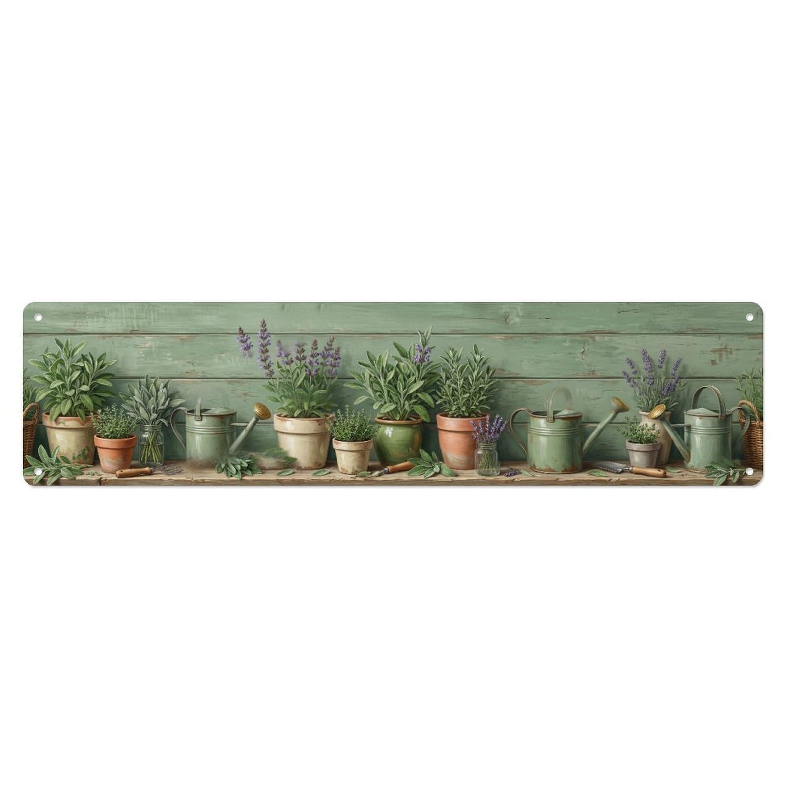 Fqnyr Style Metal Tin Sign Garden Tools Vintage Sage Green Herb Kitchen Pattern