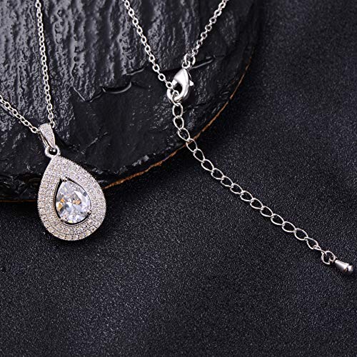 Mycitta CZ Necklace Earrings Set for Wedding Formal Simple Jewelry Set for Women18k White Plated Teardrop Cubic Zirconia Crystal Pendant Necklace Set for Bride Bridesmaids Mother of Bride Prom Party - Image 5
