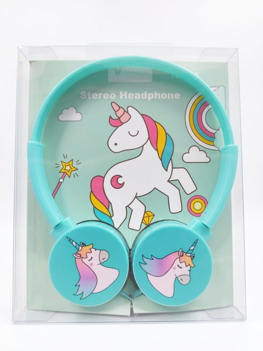 kids stereo wired headphones with 3.5mm audio jack, soft over-ear cushions, adjustable comfort headband, lightweight headphones for school, online learning, travel, music & entertainment (unicorn)
