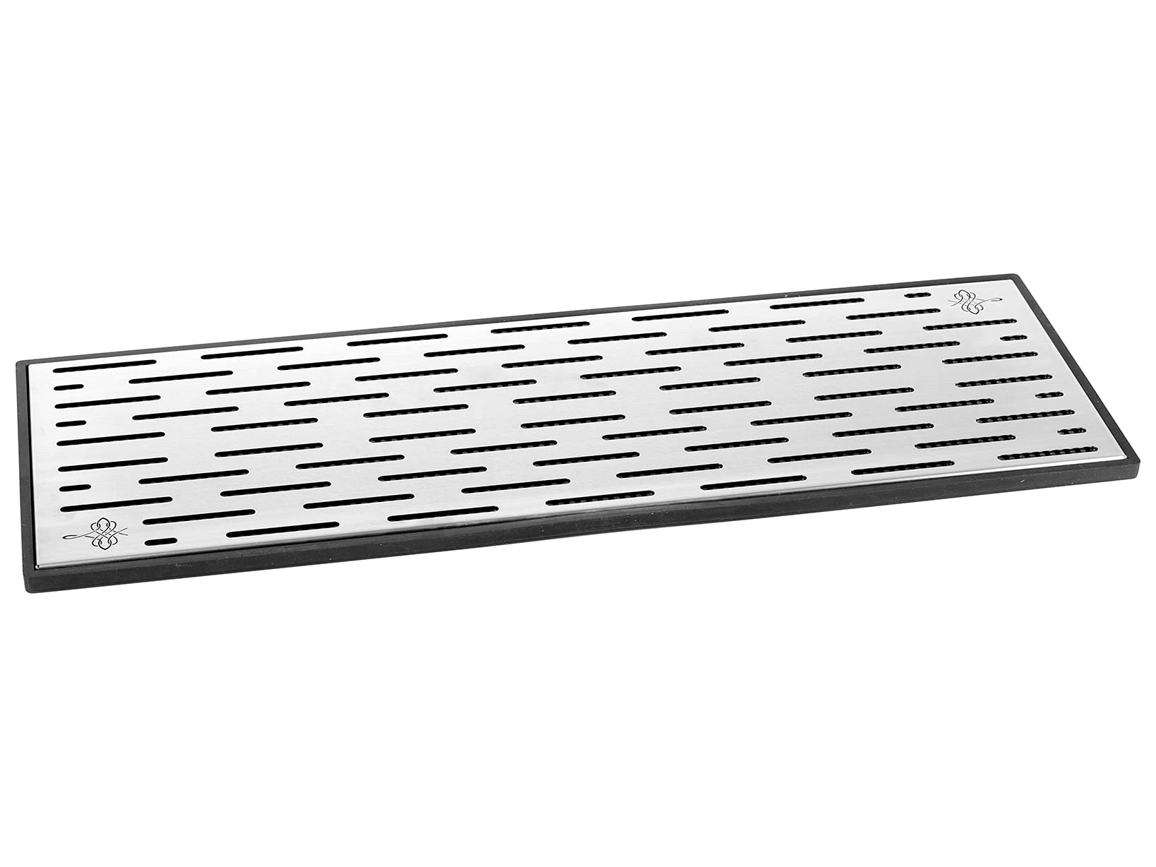 The Bars Tappeto Porta Bicchieri, Gomma Nera con Griglia in Acciaio Inox, 60x20 cm, Made in Italy