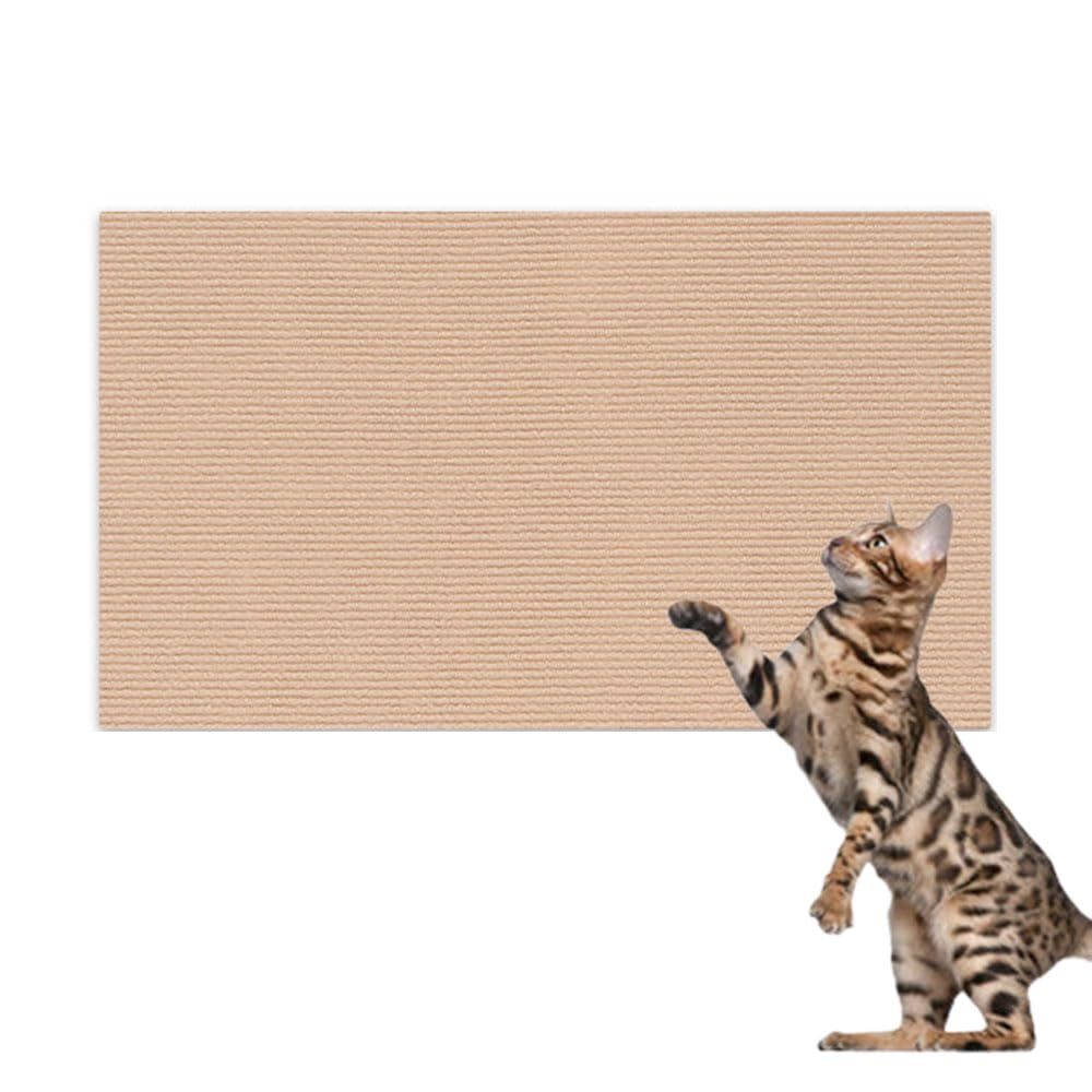 Hearda Cat Scratch Mat, Self Adhesive Cat Scratching Mats, Abrasion Resistant Polyester Scratcher, Protects Furniture & Sofa, Couch Carpets Rug (Khaki,60x100cm)