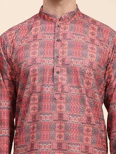 Image of SKAVIJ Men's Sequined Kurta and Pajama Set Traditional Indian Dress Maroon Medium