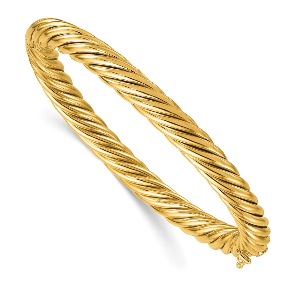 Artistic 18k Yellow Gold 6 7mm Hinged Oval Spiral Bangle Bracelet - Modern Elegance