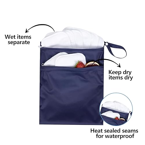 Miniatura 9 de ALVABABY 2 bolsas impermeables superiores para seco y húmedo, reutilizables, dos bolsillos con cremallera, bolsas húmedas para pañales de bebé,