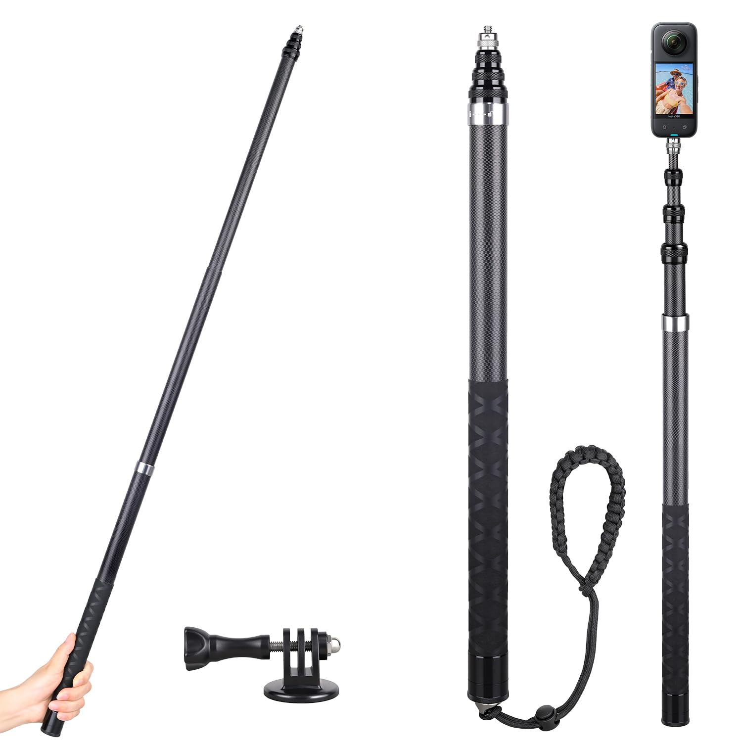 ARTCISE Bastone per selfie lungo in fibra di carbonio, 300 cm, asta di estensione per selfie monopiede per GoPro Hero per DJI Osmo Action per Osmo Pocket per Insta360 per fotocamera
