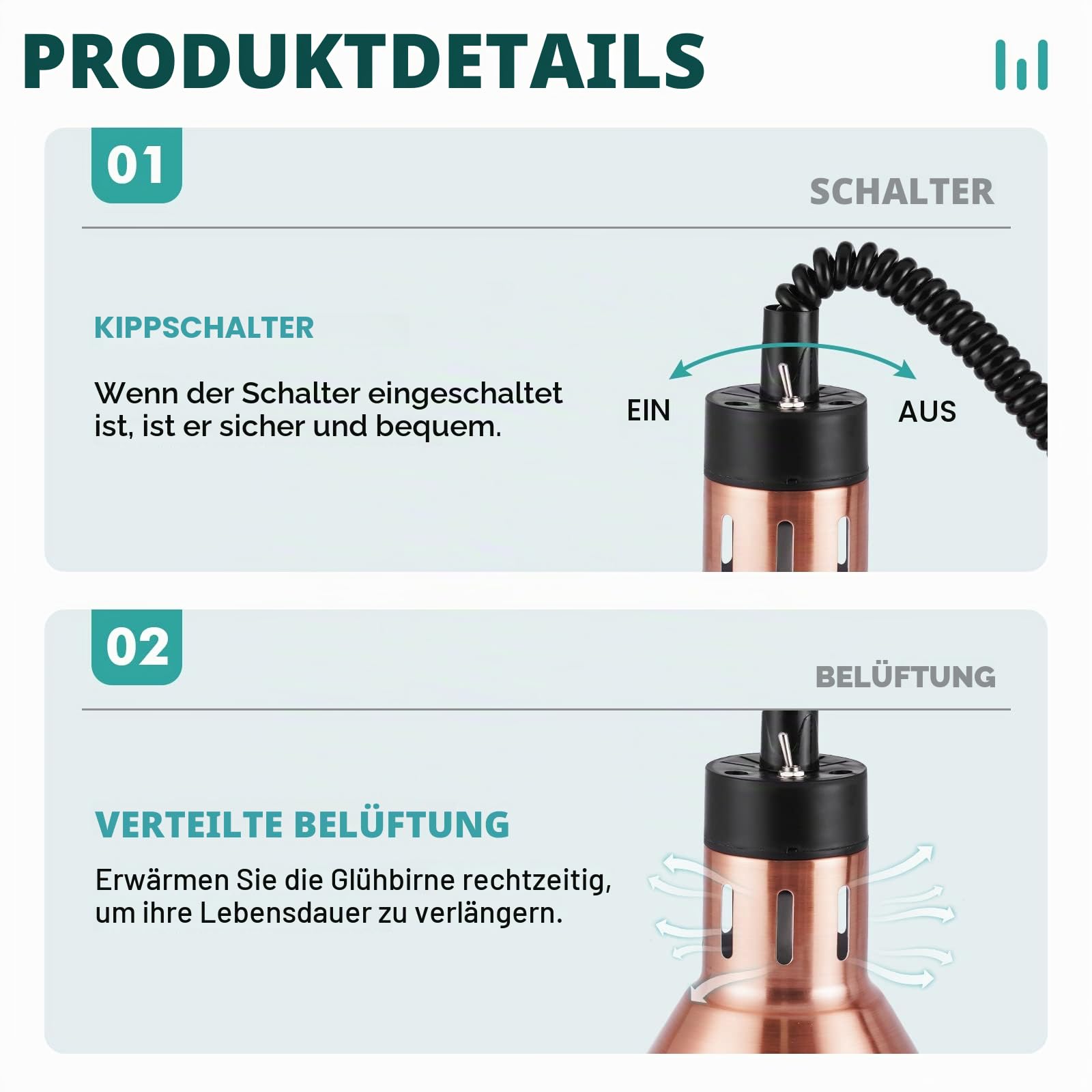 YJINGRUI 250W Wärmelampe küche, Wärmelampe Buffet Einziehbares 60-180cm | 27 cm Edelstahl Lampenschirm, Infrarot-Wärmelampe Gastro für Restaurant, Buffet, Hotel und Catering (kupferrot)