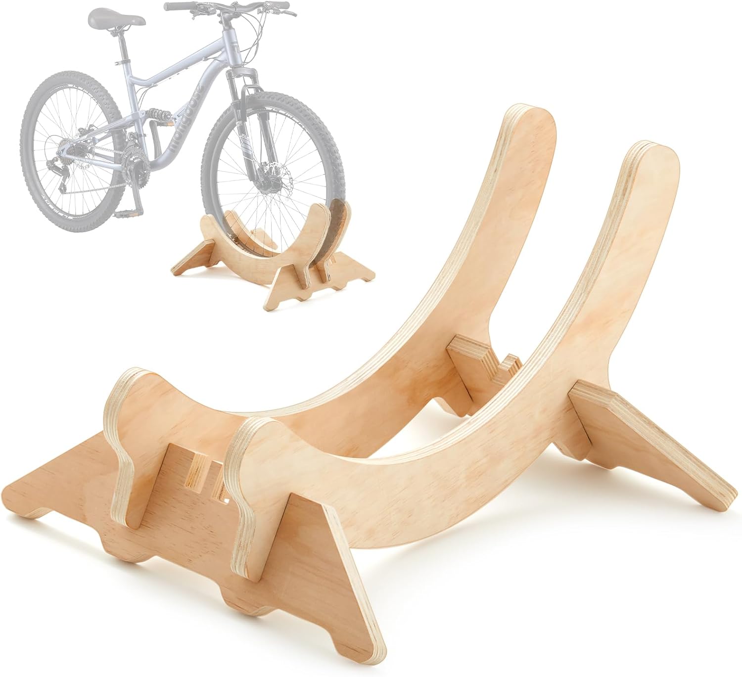 1 pack wooden stationary bike floor stand bicycle indoor storage 4 adjustable sizes fit commuter, mountain, road, gravel bikes etc, bike wheel wooden display stop suitable for home (solid) 1 solid