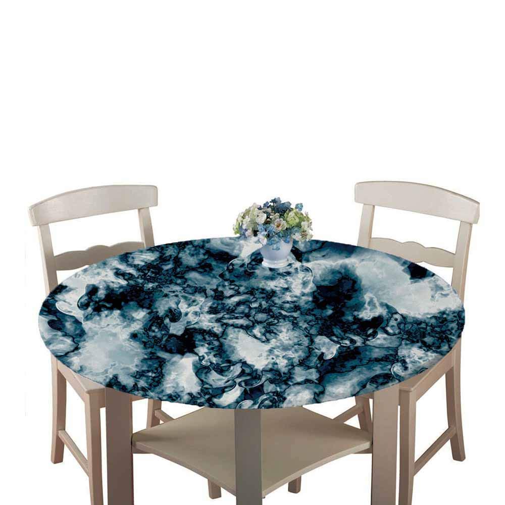Chickwin Round Fitted Tablecloth Waterproof Dust-Proof Wipe Clean 3D Marble Printed Table Cover Flannel Elastic Edged, Table Protector for Kitchen Patio Dining Room (black,200cm)
