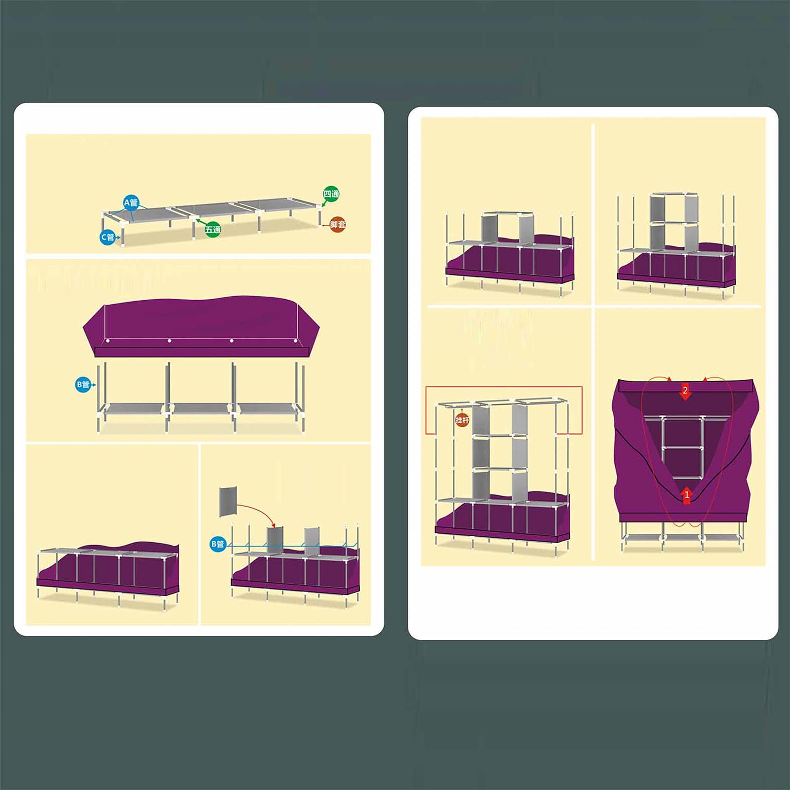 EsEntL Guardaroba in Tessuto Oxford, Scomparti Pieghevoli per Guardaroba per Indumenti, Adatti per spogliatoio della Camera da Letto 170 * 130 * 45 cm (Dimensioni: 170 * 130 * 45 cm, Colore: D)