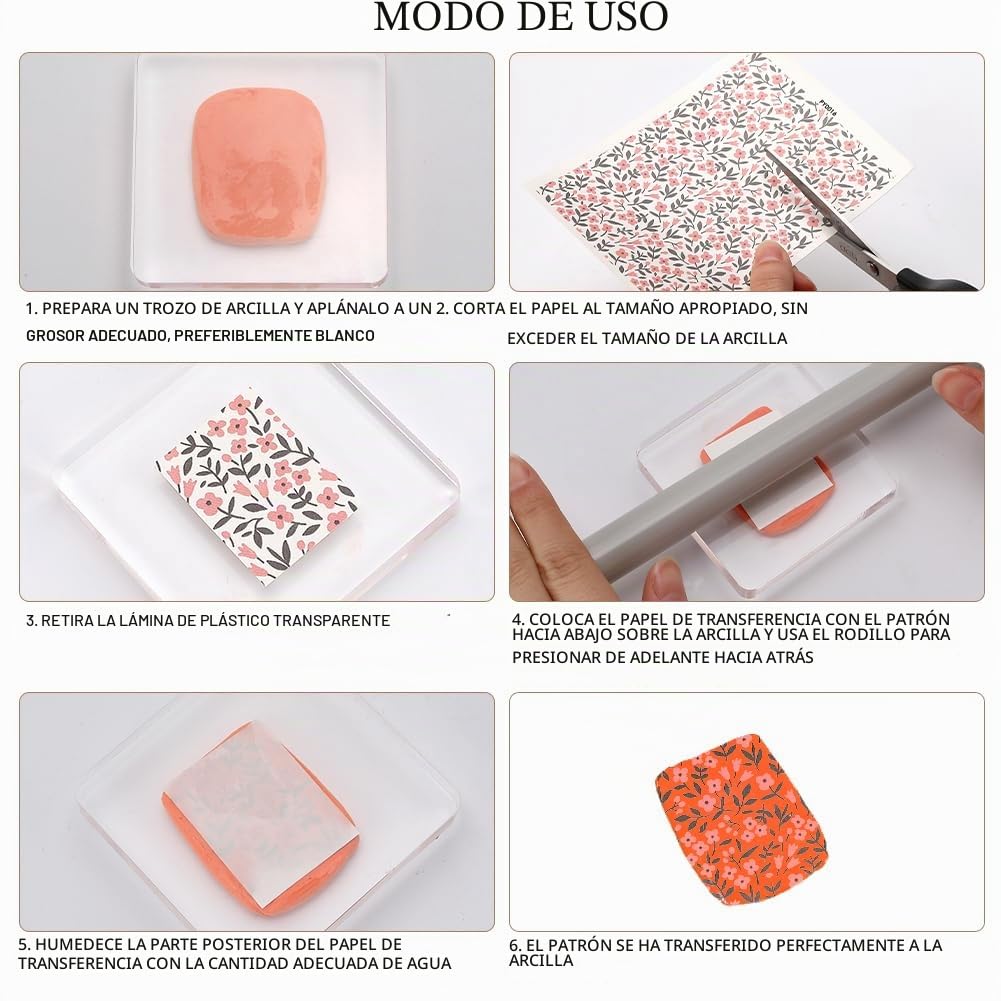 CRASPIRE 16 Estilo de Papel de Transferencia de Arcilla de Flores para Arcilla Polimérica Hojas de Transferencia Floral Hojas de Transferencia de Agua Retro Boho para Hacer Joyas Pendientes Esmalte