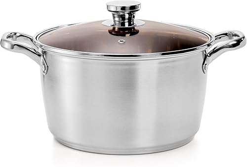 ZEAYEA Olla de acero inoxidable de 5.8 cuartos de galón, olla de cocina con tapa de vidrio, olla para pasta de sopa con asas dobles a prueba de
