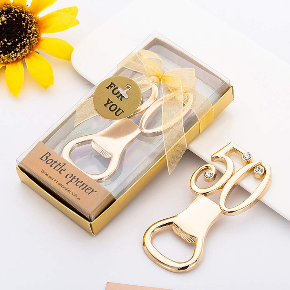 24 apribottiglie per 50° compleanno per bomboniere per 50° compleanno, apribottiglie dorato con confezione regalo
