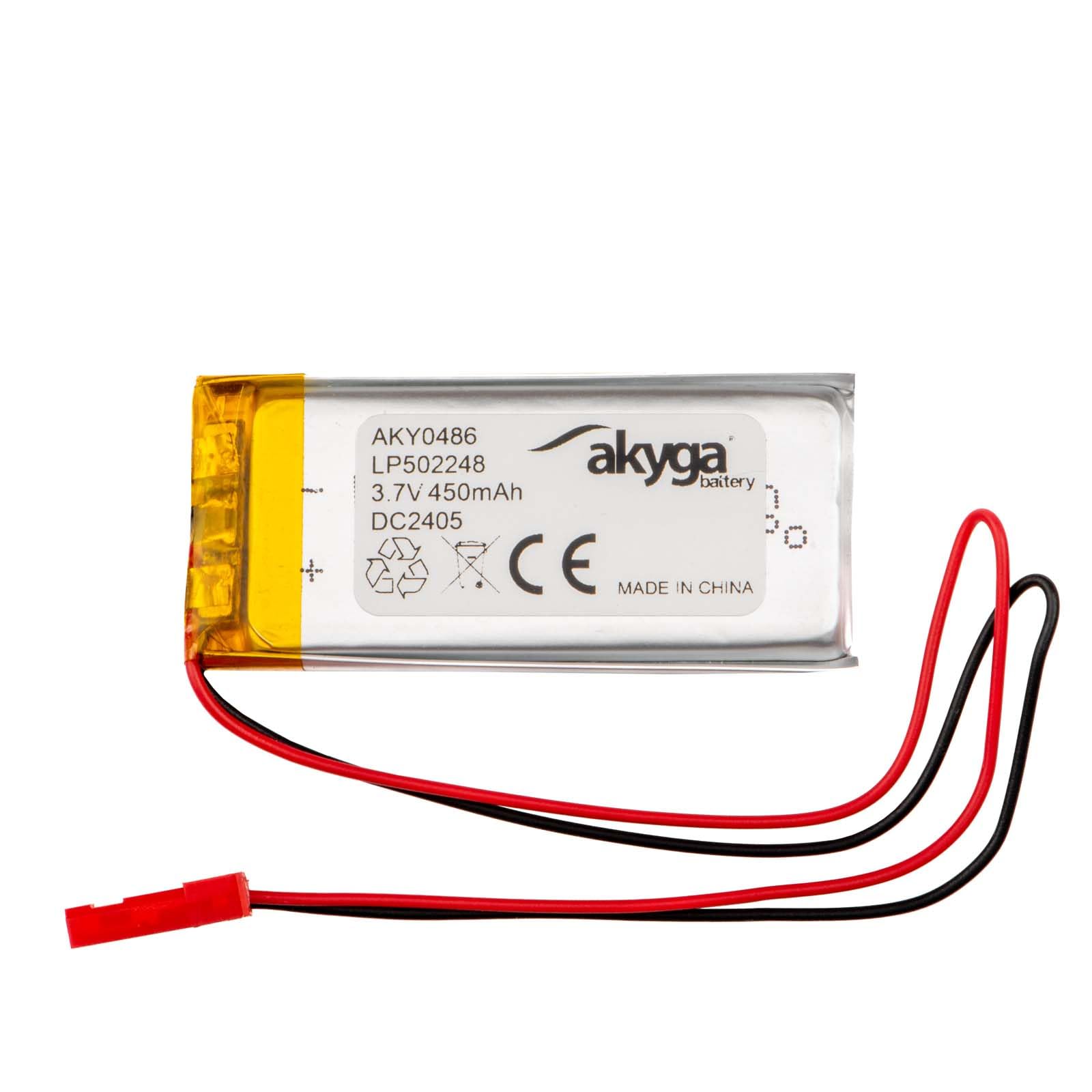 Akyga 3.7 V 450 Mah Battery Lp502248 Lithium Polymer Aky0486 Li-Po Battery Pcm Jst 2-Pin Connection 2.54 15 Cm