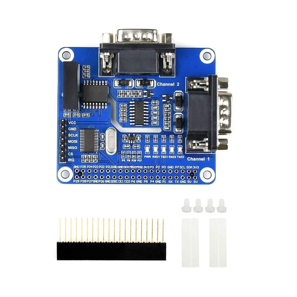 2-Channel Isolated RS232 Expansion HAT for Raspberry Pi 4B/3B+/3B/2B/Zero/Zero W, SC16IS752+SP3232 Solution, Converts SPI to RS232,With Multi Onboard Protection Circuits
