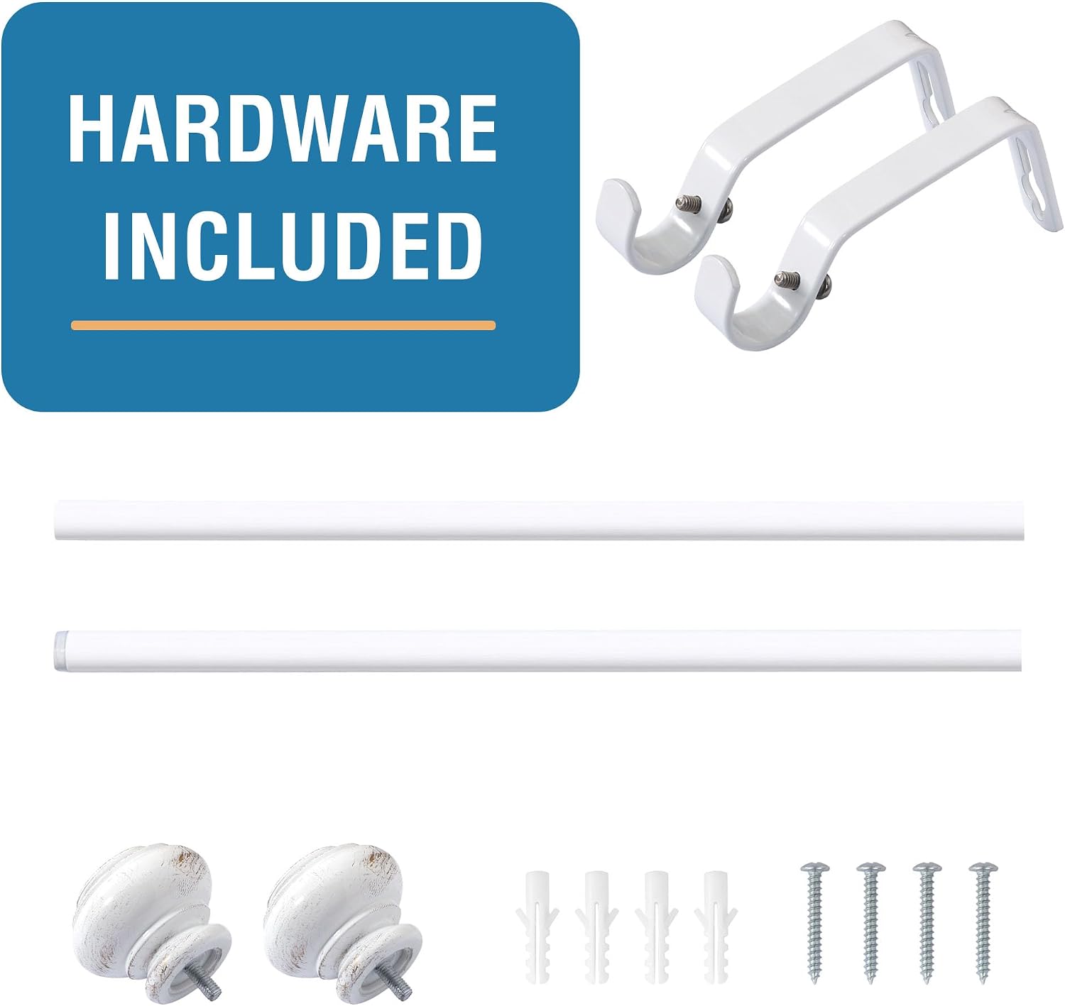 H.VERSAILTEX Curtain Rods for Windows 16.2 to 28.2 Inches 3/4 inch Diameter Adjustable Decorative Telescoping Curtain Rod with Brackets Heavy Duty Splicing Window Rods with Classic Finials, White