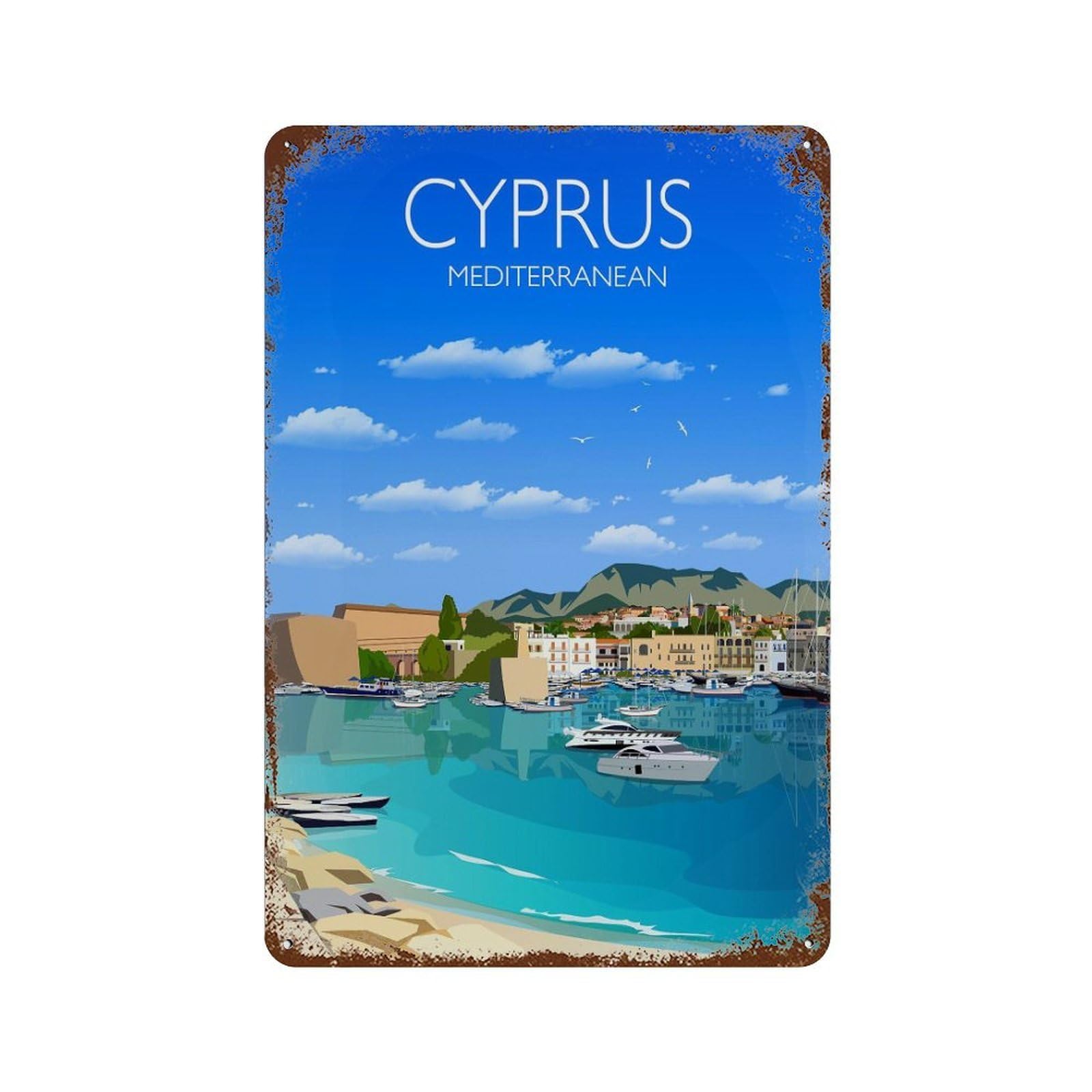 xiaoxiaoshen Travel of Cyprus Mediterranean Sea Wall Decor Art Metal Tin Poster Modern Home Decor Art Home Bar Shop Decorations Vintage Sign 30x20cm