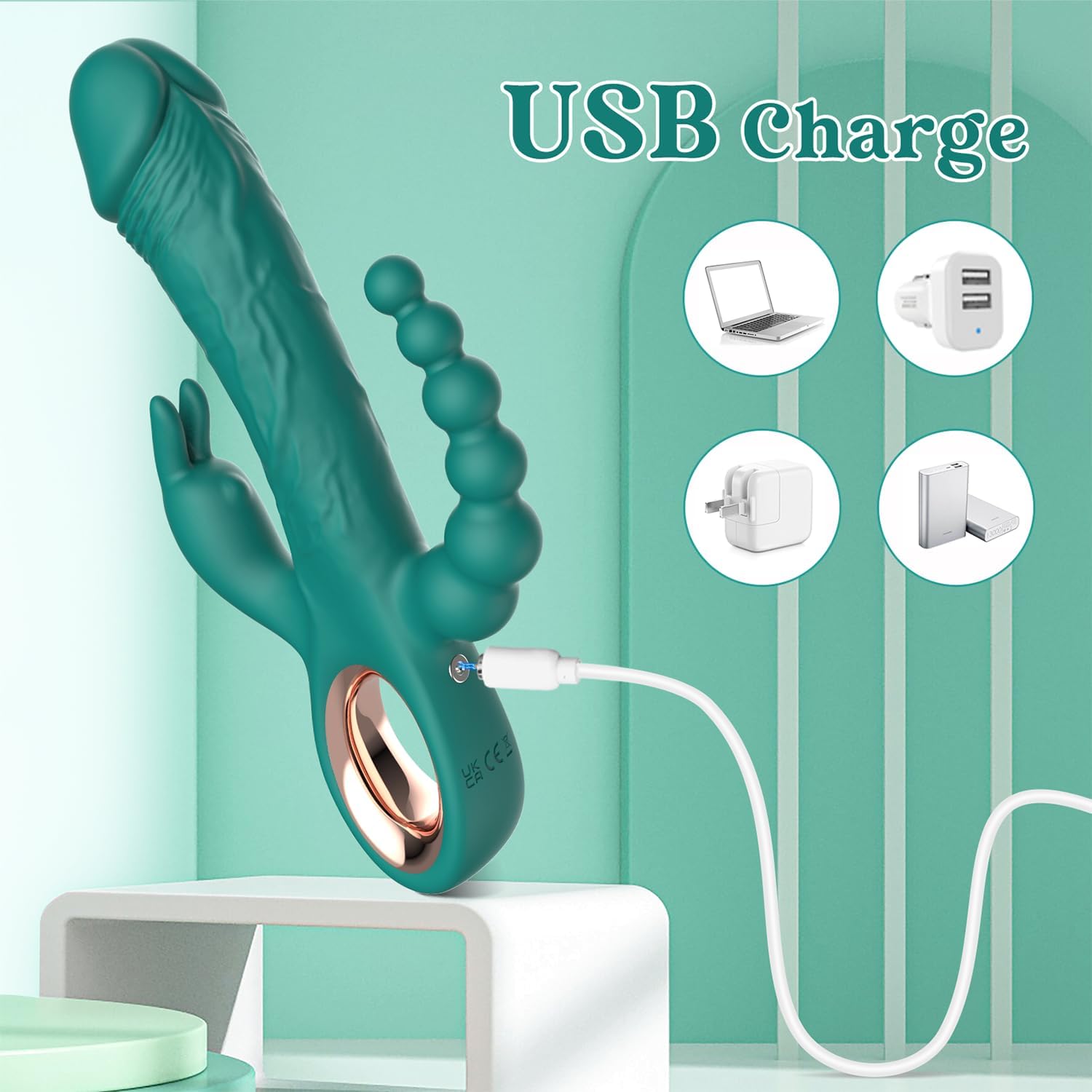 Thrusting Rabbit Vibrator for Women – Multi-Motor Dildo with G Spot, Clitoral & Anal Stimulation, Circle Handle Design, Rechargeable Adult Toy for Intense Pleasure