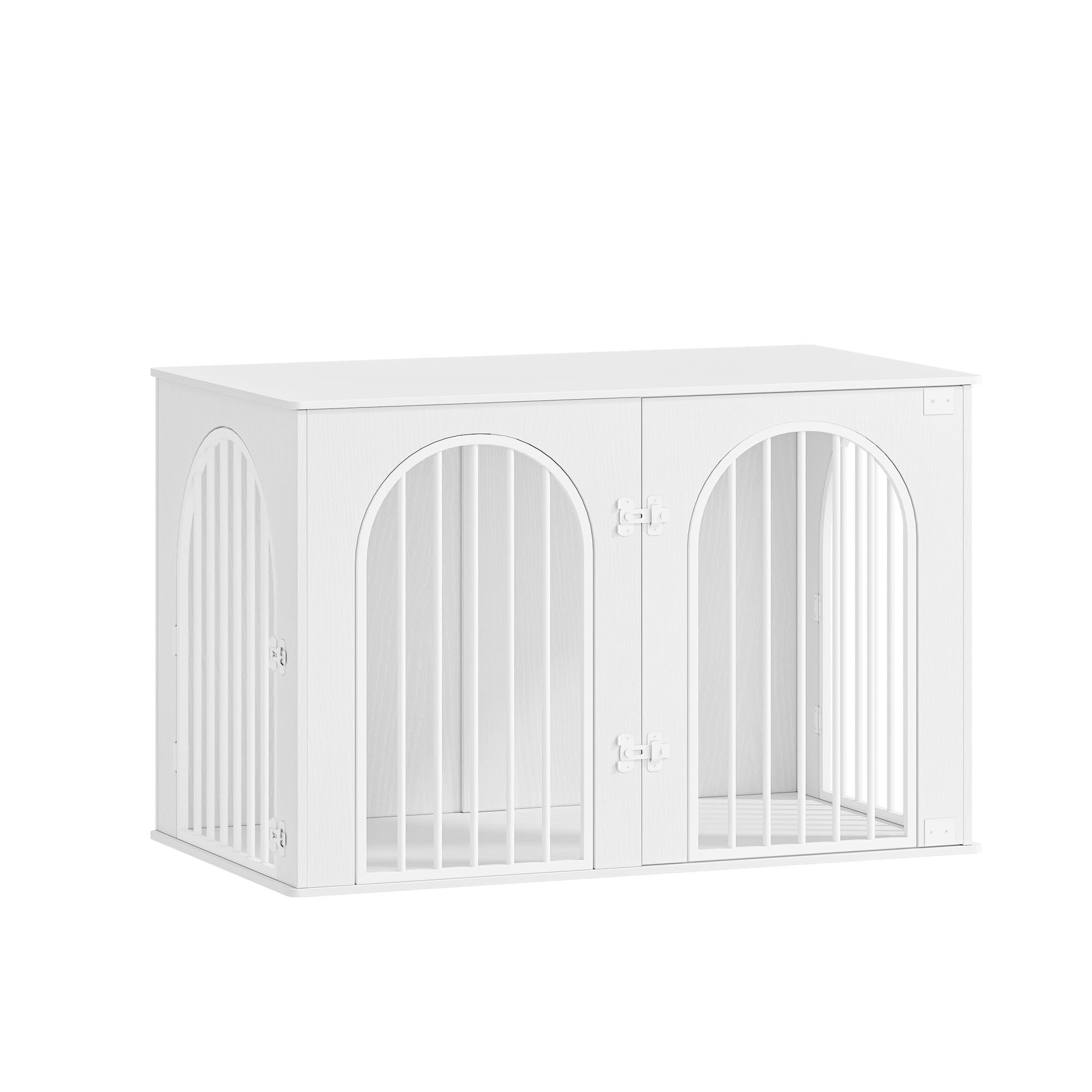 Hzuaneri 108 cm Jaula para Perros, Mesa Auxiliar, Casa Moderna para Perros, Jaula Perro Grande para Casa de Madera, Dúplex para Animales, 3 Puertas, Puerta Arqueada, 64 x 108 x 76 cm, Blanco