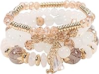 4Pcs Bohemian Stackable Beaded Bracelets Set - Colorful Crystal Glass Stretch Bracelets, Gold Hawaii Boho Charm for Women Men Vacation Gifts