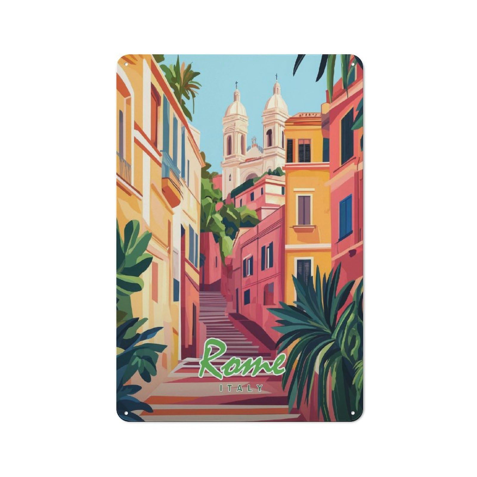Rome Italy Cityscape Decorative Tin Sign 30x20cm, Rustic Rustic Kitchen Decor for Kitchen, Cottage, Porch Or Garden Room