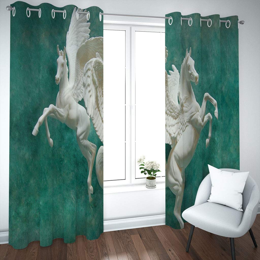 Cortinas Opacas con Ojales, Termicas Aislantes Frio y Calor, Habitacion Infantil Resistente La Luz para Ventanas Gruesa Suave Cortina Reducción de Ruido 2 Piezas x 132 An x 145 CM Al Verde y Caballo
