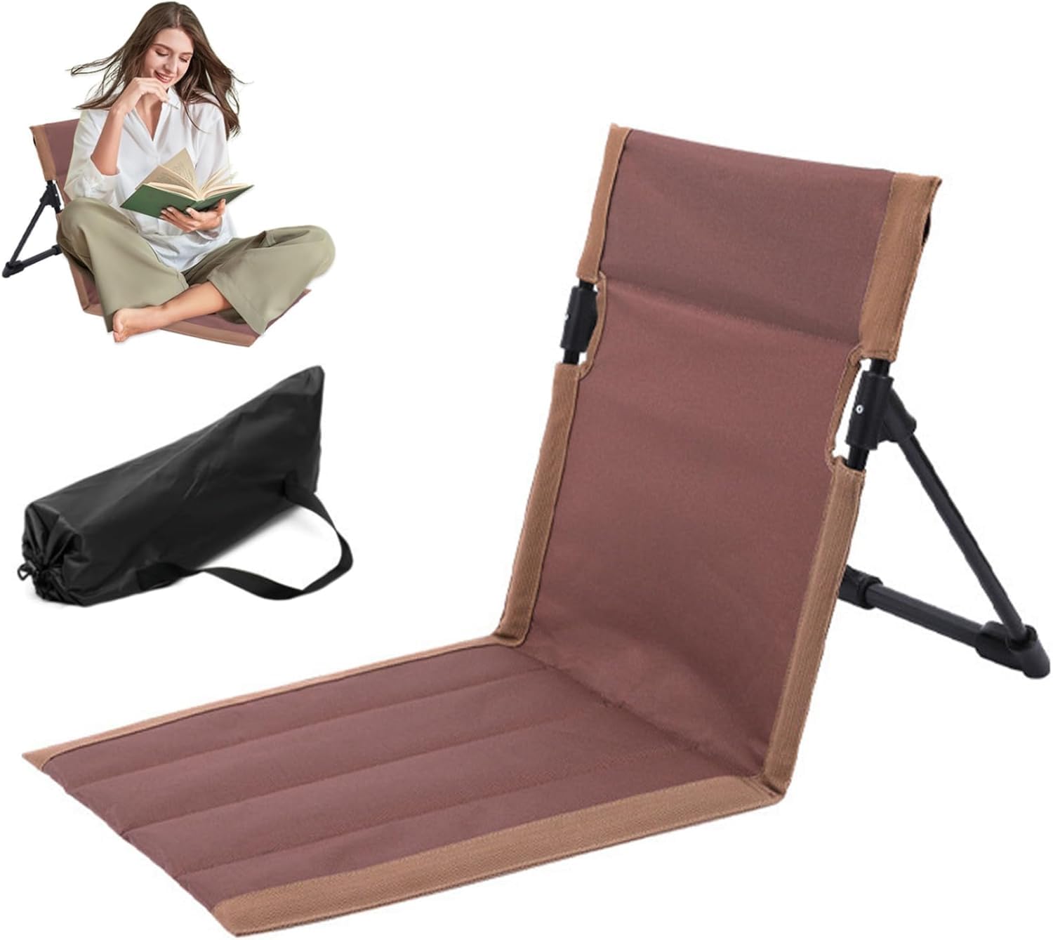 1Pack Outdoor Camping Aluminum Alloy Folding Cushion Convenient Lawn Chair Beach Chair Backrest Balcony Rest Chair outdoor furniture (Coffee)