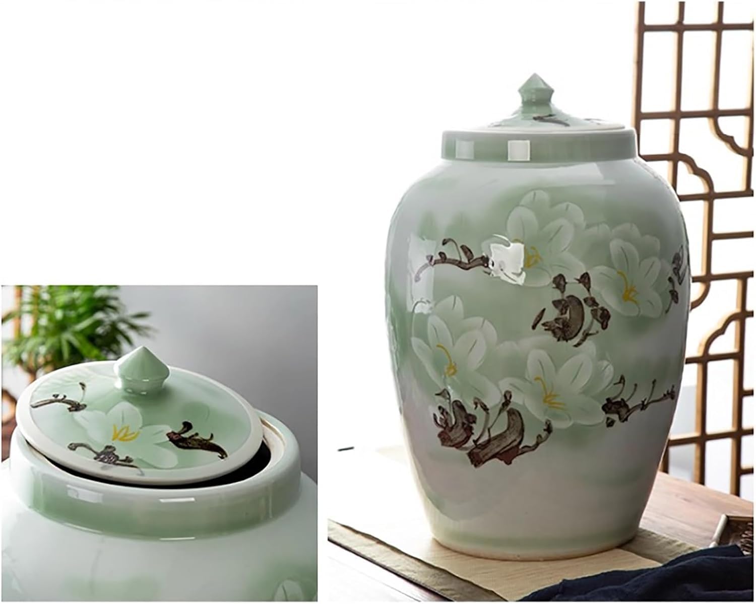 Ceramiczny pojemnik do przechowywania ryżu z pokrywką | 10/15/25 kg Kuchnia domowa: przechowywanie ryżu i zbóż(Capacity 10kg)