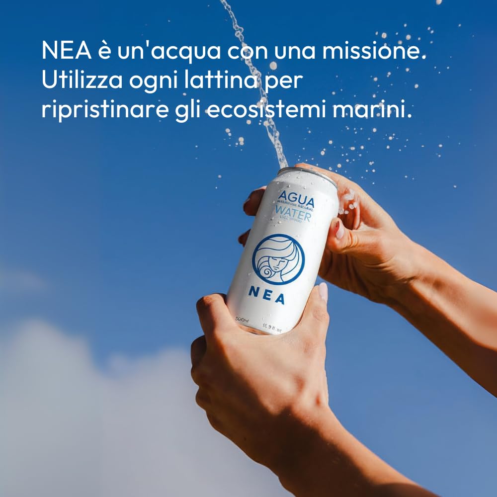 NEA Acqua Naturale di Sorgente Alpina in Lattina di Alluminio Riciclabile - Acqua Minerale Naturale Pack 24 Lattine 33cl - Senza Plastica BPA Free - Ufficio Sport Viaggio