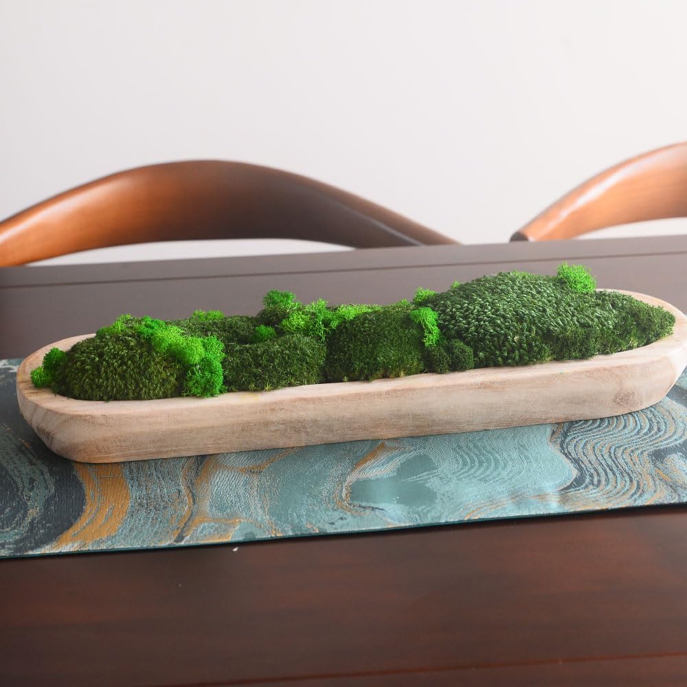 Moss bowl Centerpiece Table Decor Moss Planter Preserved Moss Gift Wood Nature Bowl One Gift Wedding Centrepieces (20" Long) (BURLYWOOD-RE-20)
