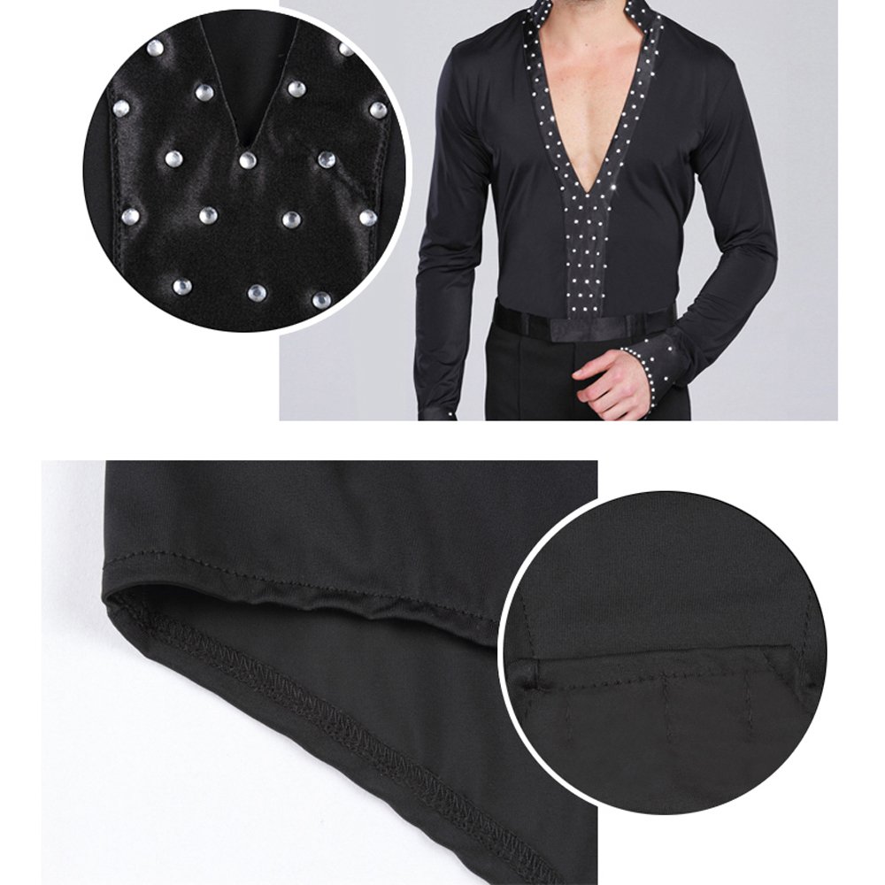 Hommes Mode Noir Danse Latine Costumes Performance Manches Longues Chemise/Pantalon Jazz Danse Tenues Ensemble
