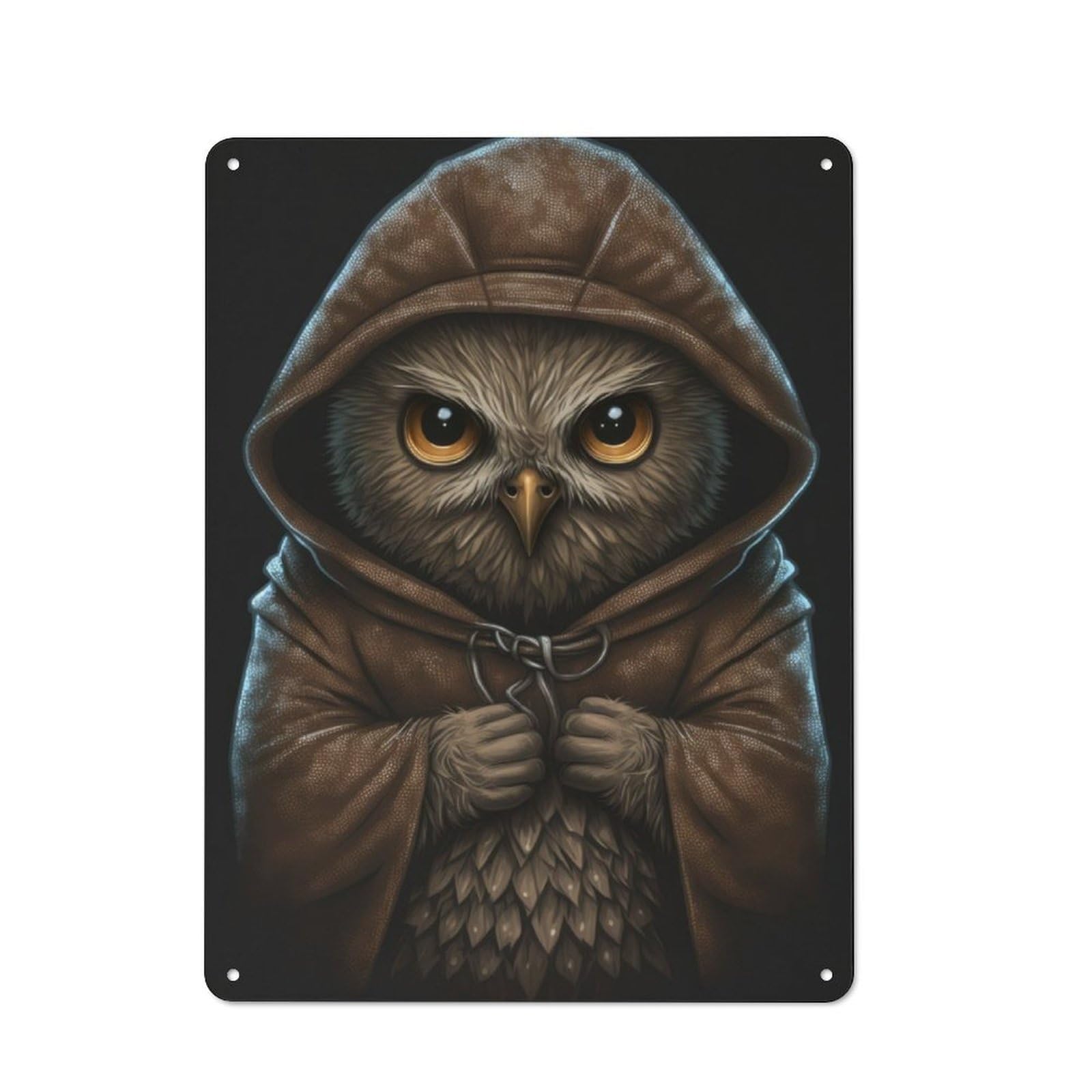 Junmoney Hoodie Angry Owl Retro Tin Wall Plaque 40X30cm For Dining Room Or Kitchen, For Home Decor Collectors