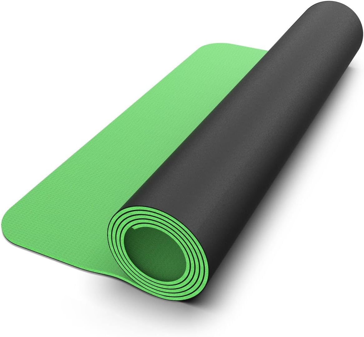 Reversible Yoga Mat - 5mm Thick Dual Sided Non-Slip Exercise Mat Made with 100% Recyclable Natural Rubber Eco-Friendly Fitness Pad for Core Training, HIIT, Pilates & Home Gym 26x71"