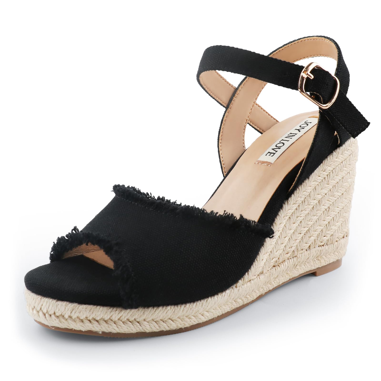 JOY IN LOVE Platform Wedge Sandals for Women 4IN Espadrille Wedge Heels  Ankle Strap Sandals
