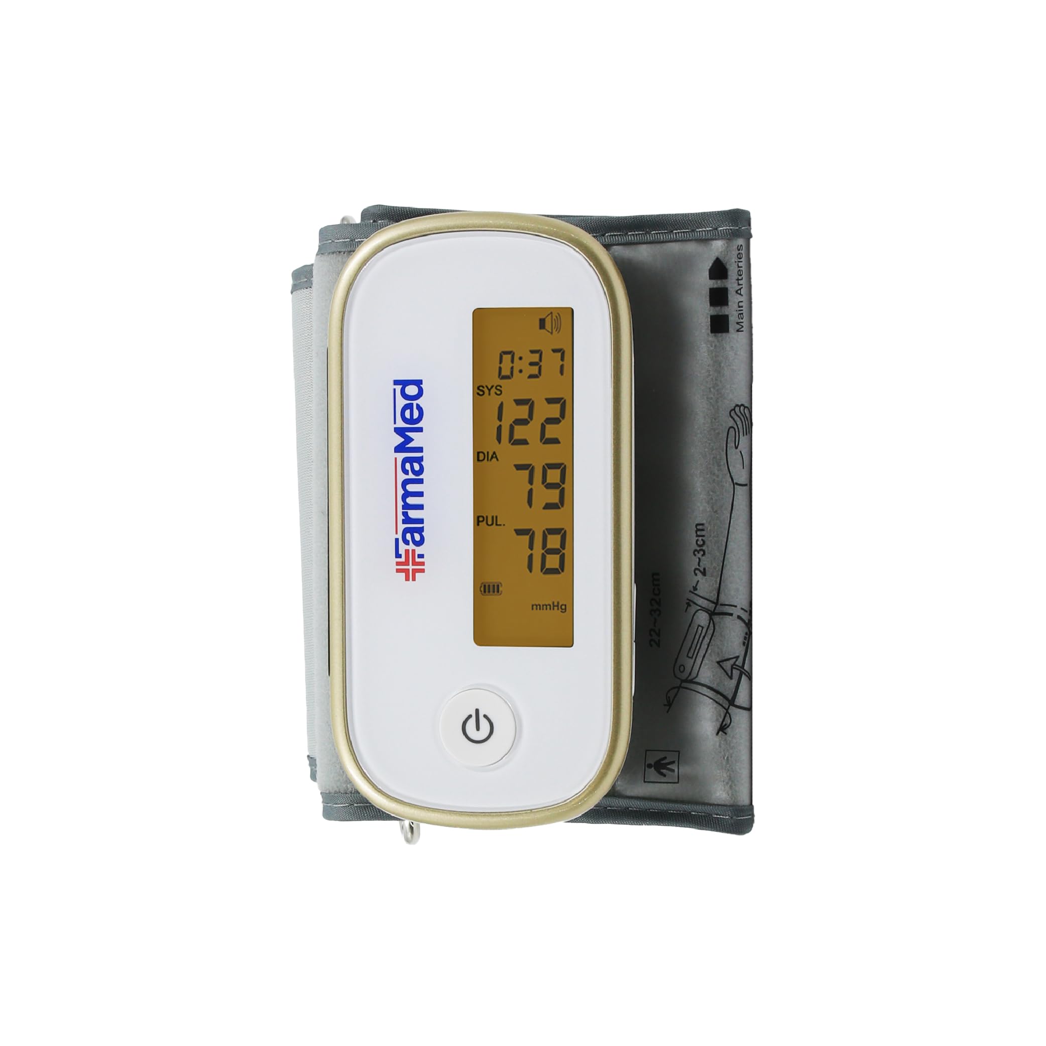 Tensiómetro digital sin cable para el brazo FarmaMed, esfigmomanómetro digital para el brazo, diastólica y sistólica, frecuencia cardiaca, 90 memorias, pantalla LCD, carga USB, con estuche